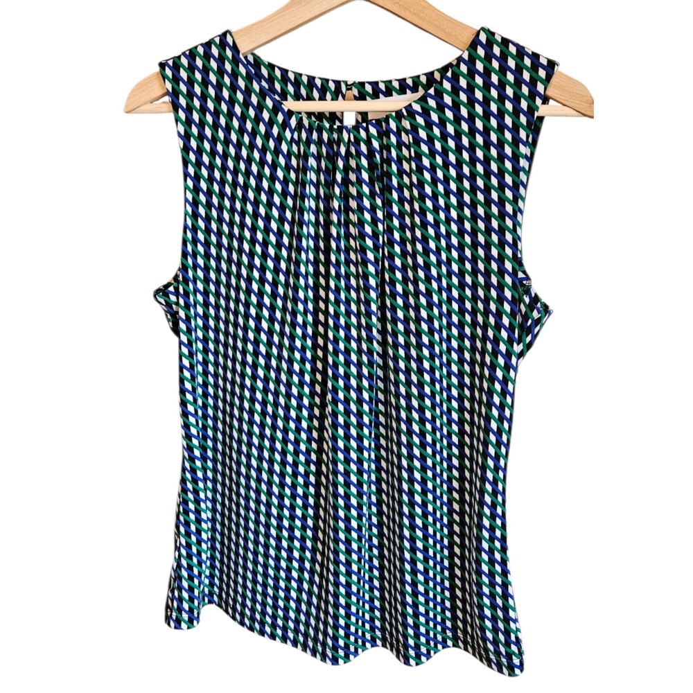 Calvin Klein Geometric Striped Sleeveless Pleated Top Petite Large PL